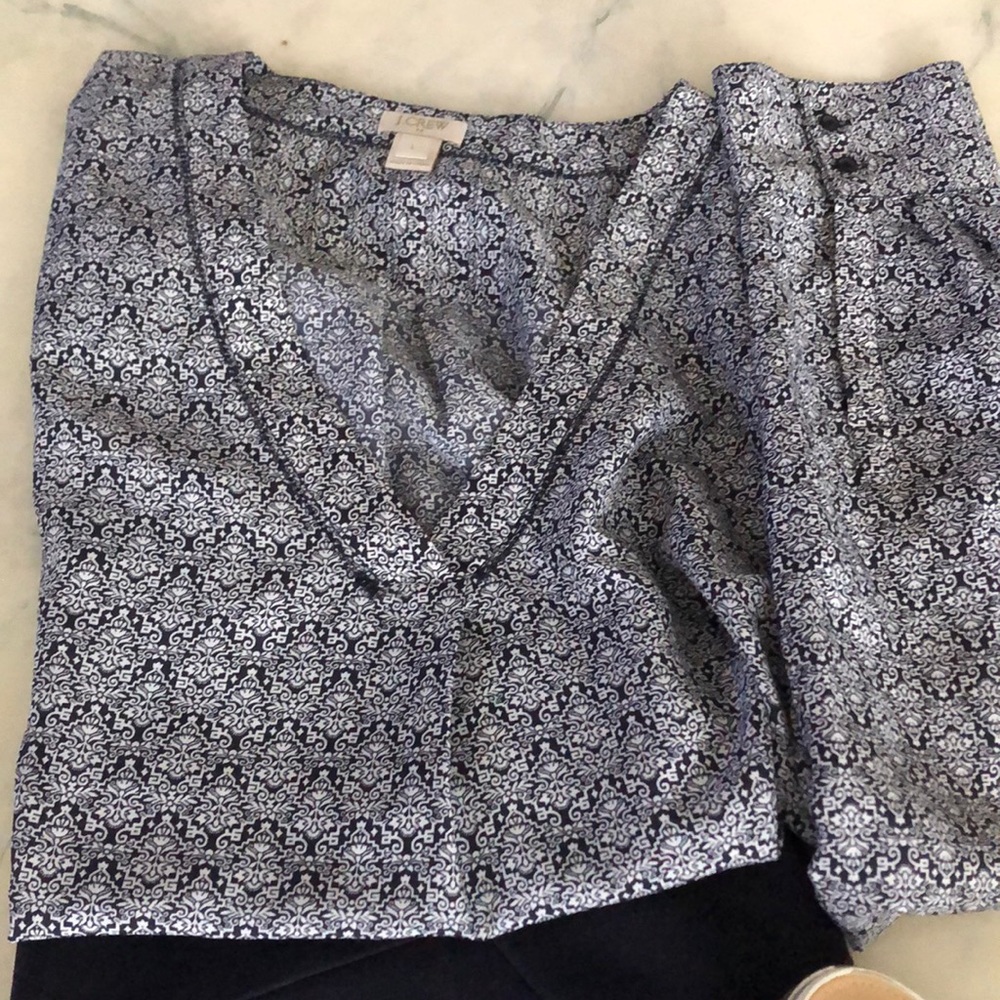 JCrew Factory Scroll Print V Neck Blouse